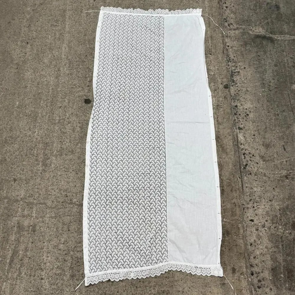 Antique Lace Café Curtain Panel c. 1900 Linen Edwardian Window Sash